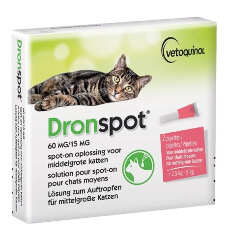 Dronspot middelgrote kat >2,5 kg-5 kg (60 mg/15 mg) | 2 pipetten
