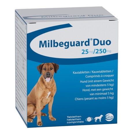 Milbeguard Duo grote hond >5 kg | 25 mg/250 mg | 4 tabletten